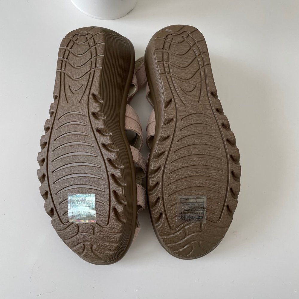 Skechers Suede Peep Toe Blush Pink Sling Back Sandal Wedges Memory Foam - Picture 11 of 14